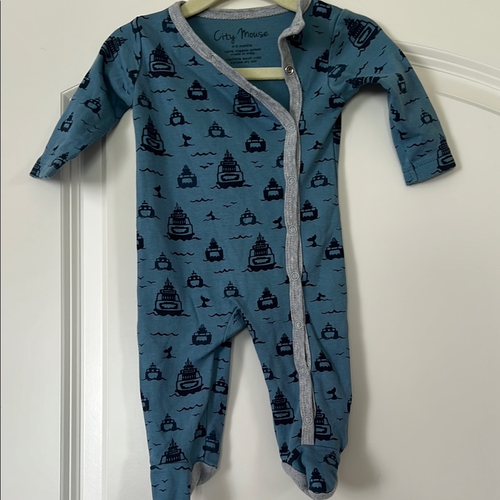 City Mouse | (0-3M) Baby Blue Boat Kids One Piece